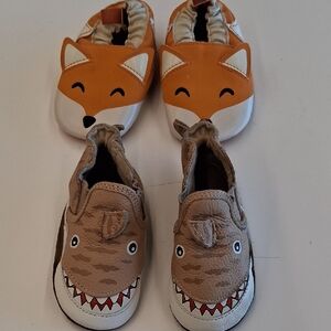 Robeez Orange Fox and Brown Dinosaur Baby Shoes